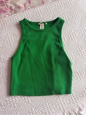 H&M Green Ribbed Cropped Tank Top